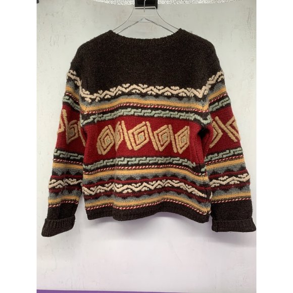 Moda Int'l Women Large Chunky Wool Geometric Tribal Pattern Cozy Sweater Brown R - Picture 4 of 8
